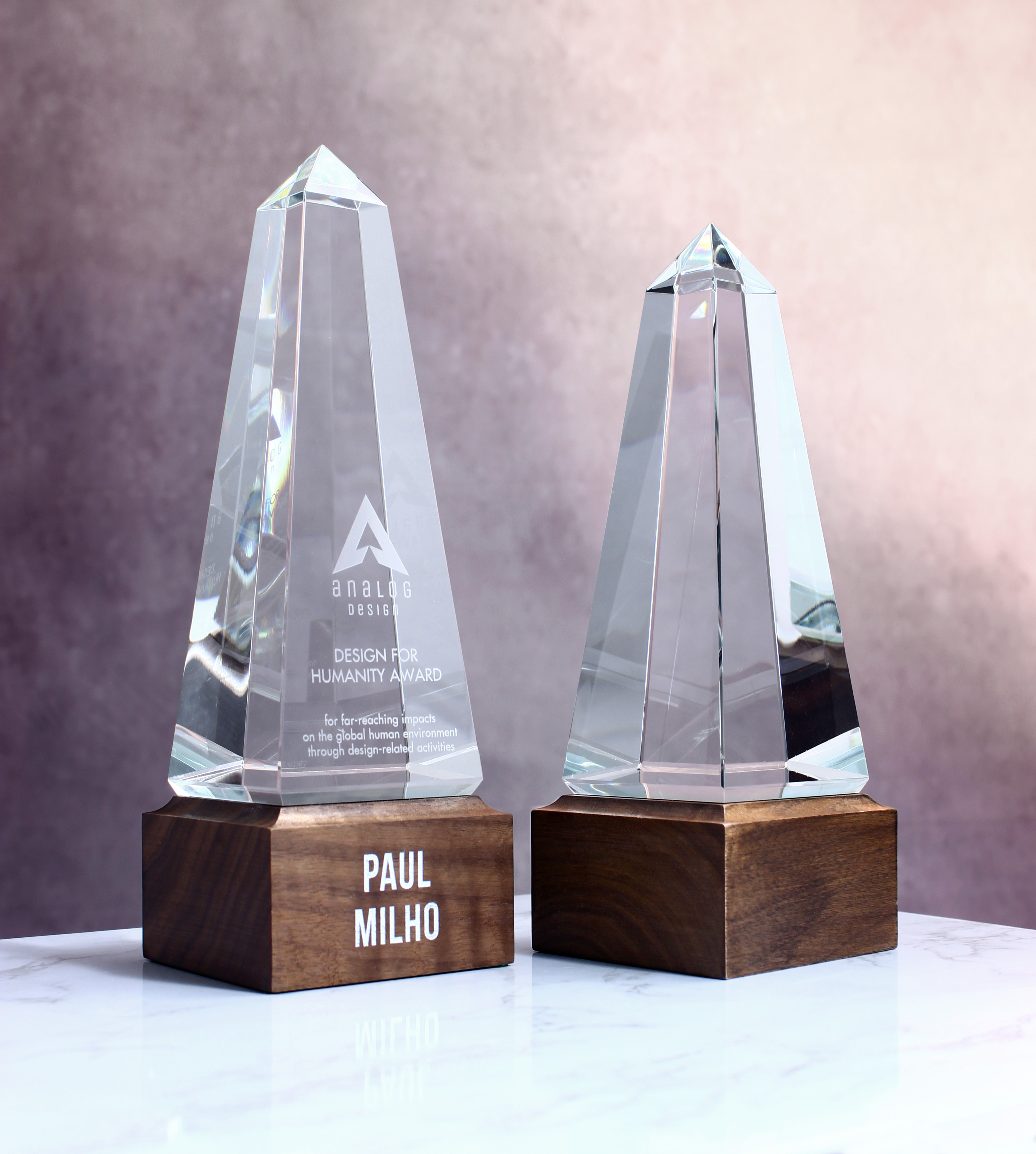 10" Crystal Obelisk On Walnut Base Trophy 2