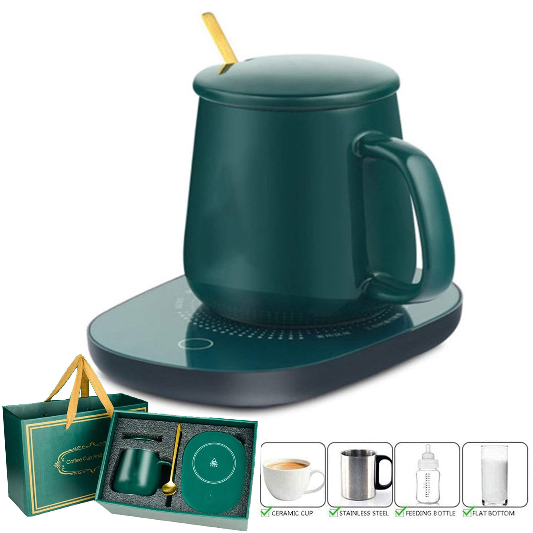 Degree Constant Temperature Heating Coaster with Cup and Spoon 2