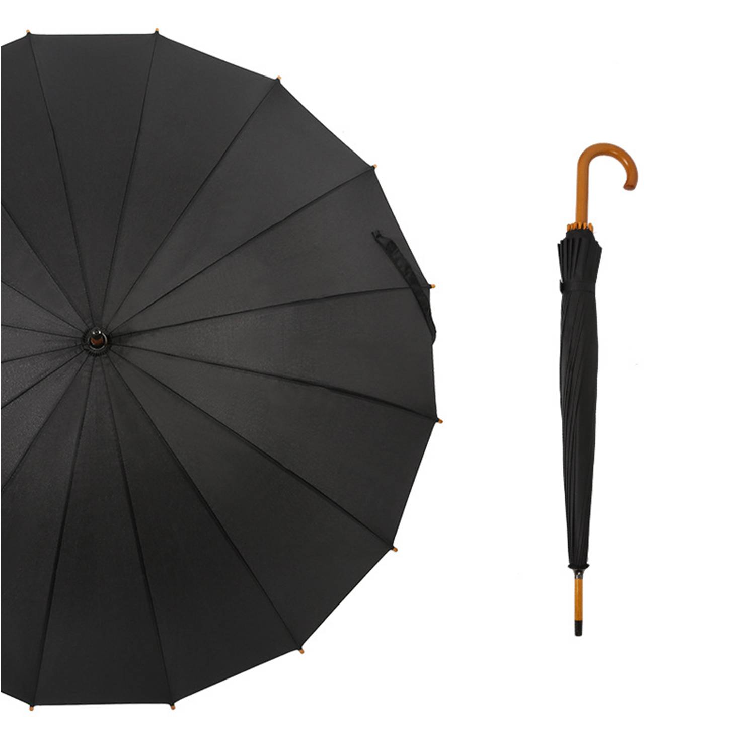 16 Rib Auto Open Wooden Handle Windproof Umbrella 5