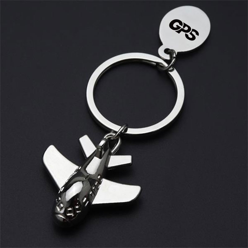 3 5/8 " Fashion Polished Silver Airplane Shaped Keychain 4