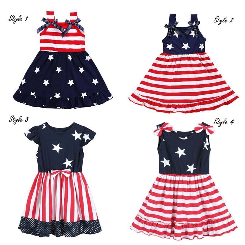 Stars And Stripes Bow-Knot Dress For Girls 4