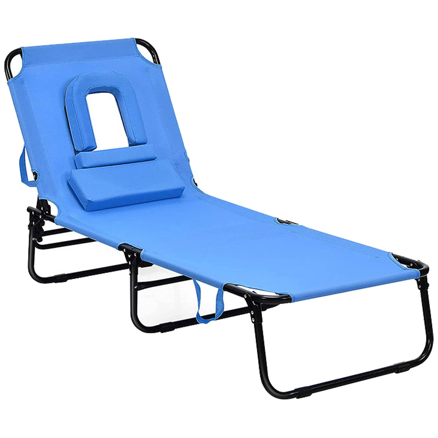 Adjustable Foldable Oxford Beach Lounge Chair w/ Face Hole 4