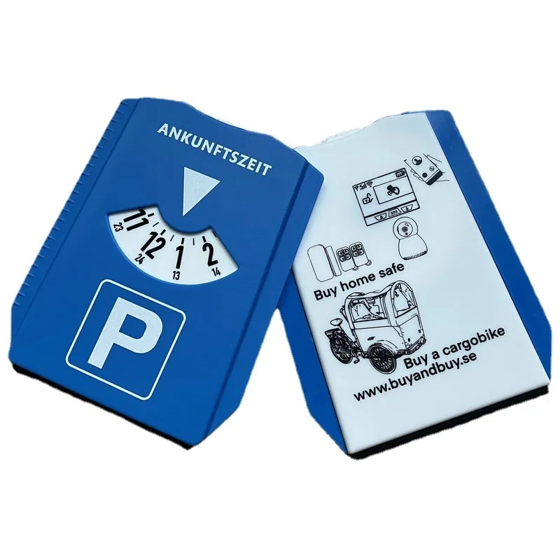 Parking time card with ice scraper 3