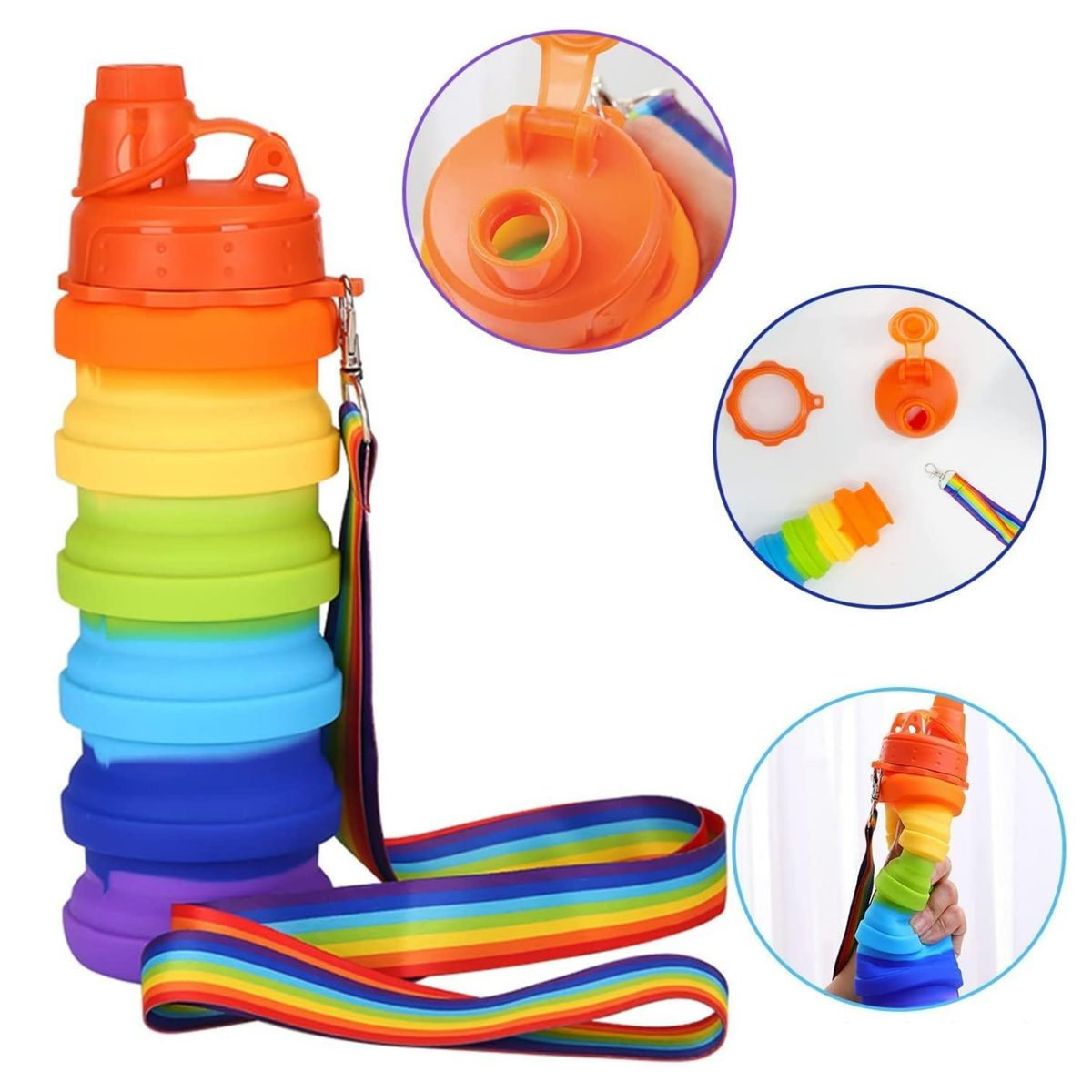 12oz Collapsible Silicone Bottle with Rainbow Strap 9