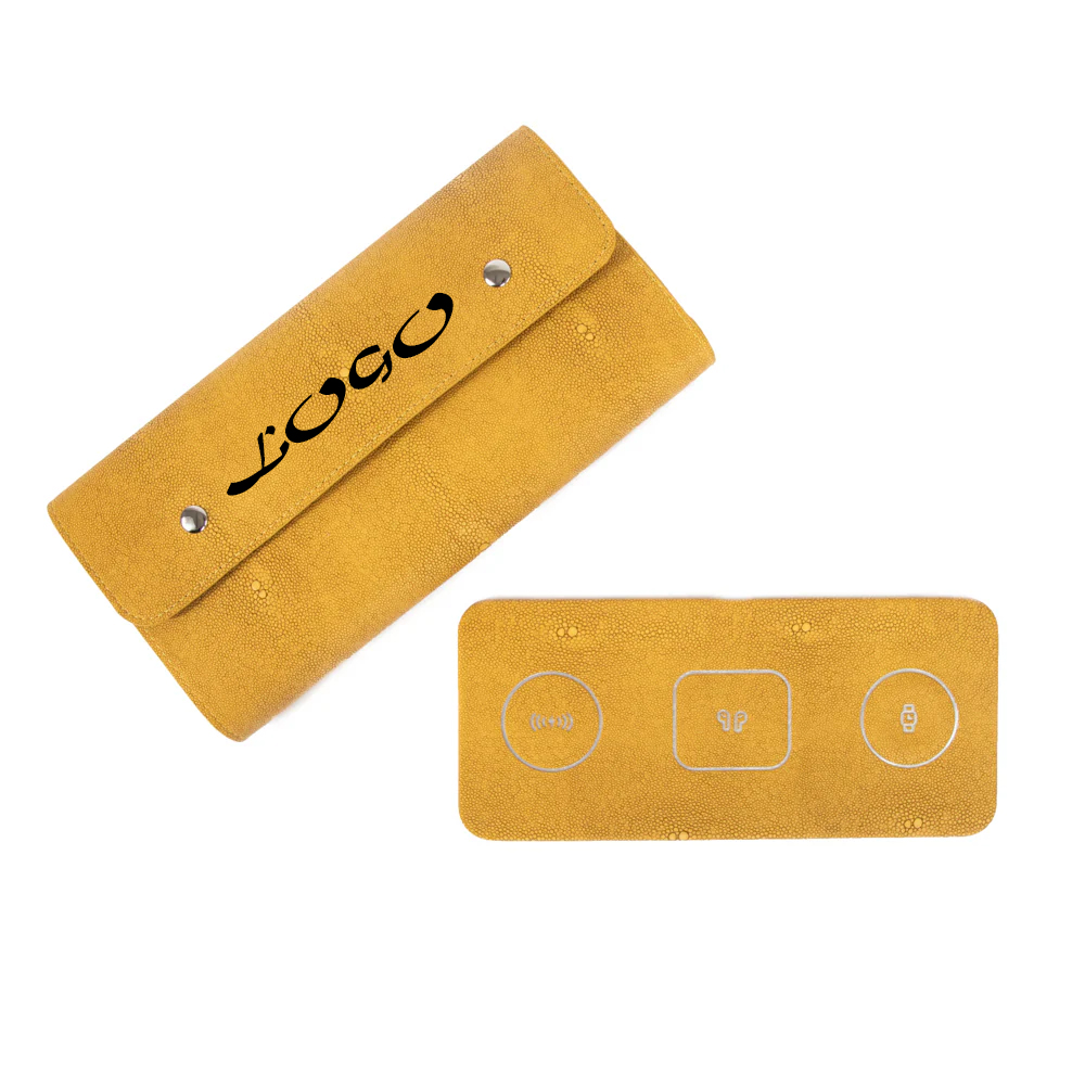 3 in 1 Portable Wireless Fast Chargeing Pad w/Vegan Leather Holder 4