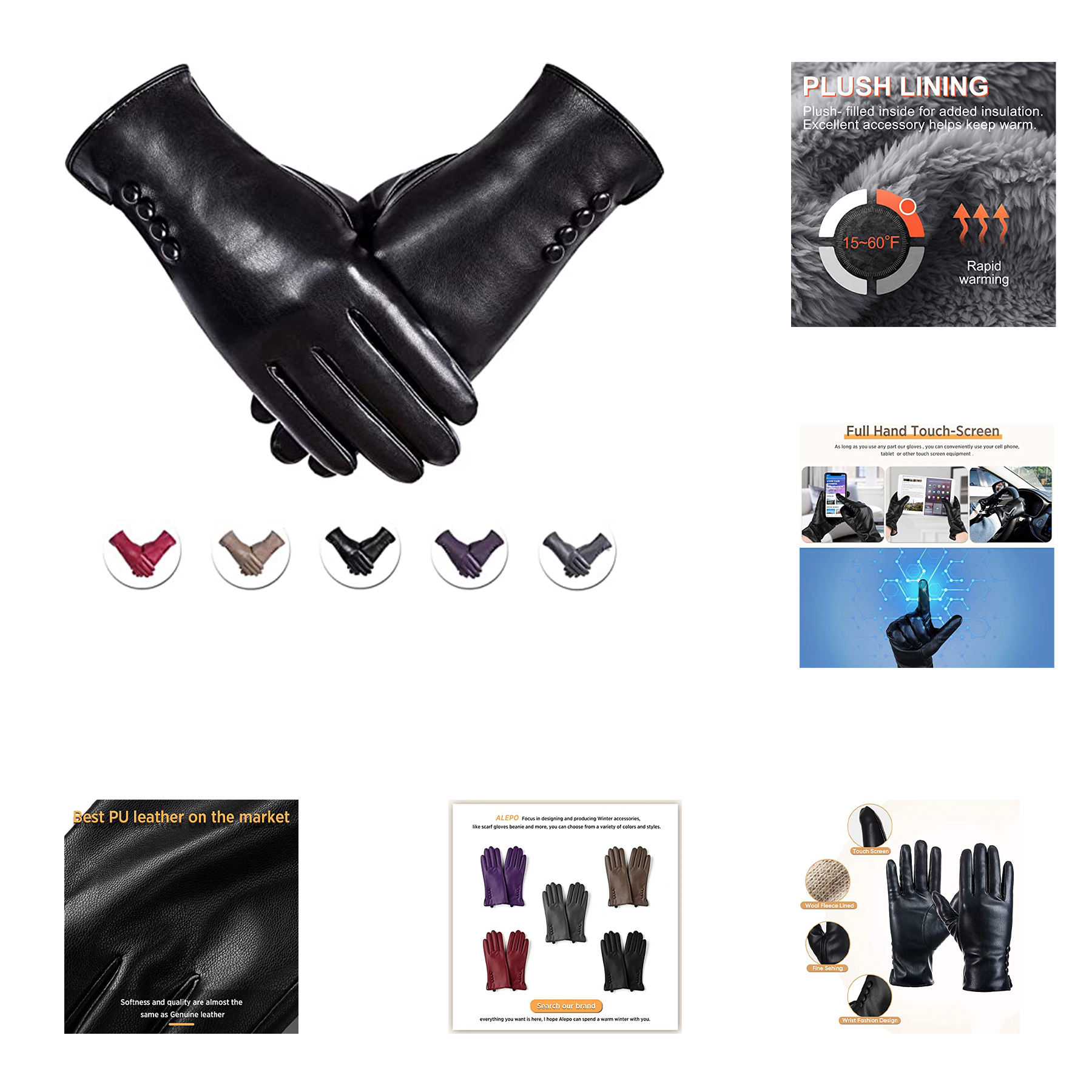Ladies winter PU leather gloves 2