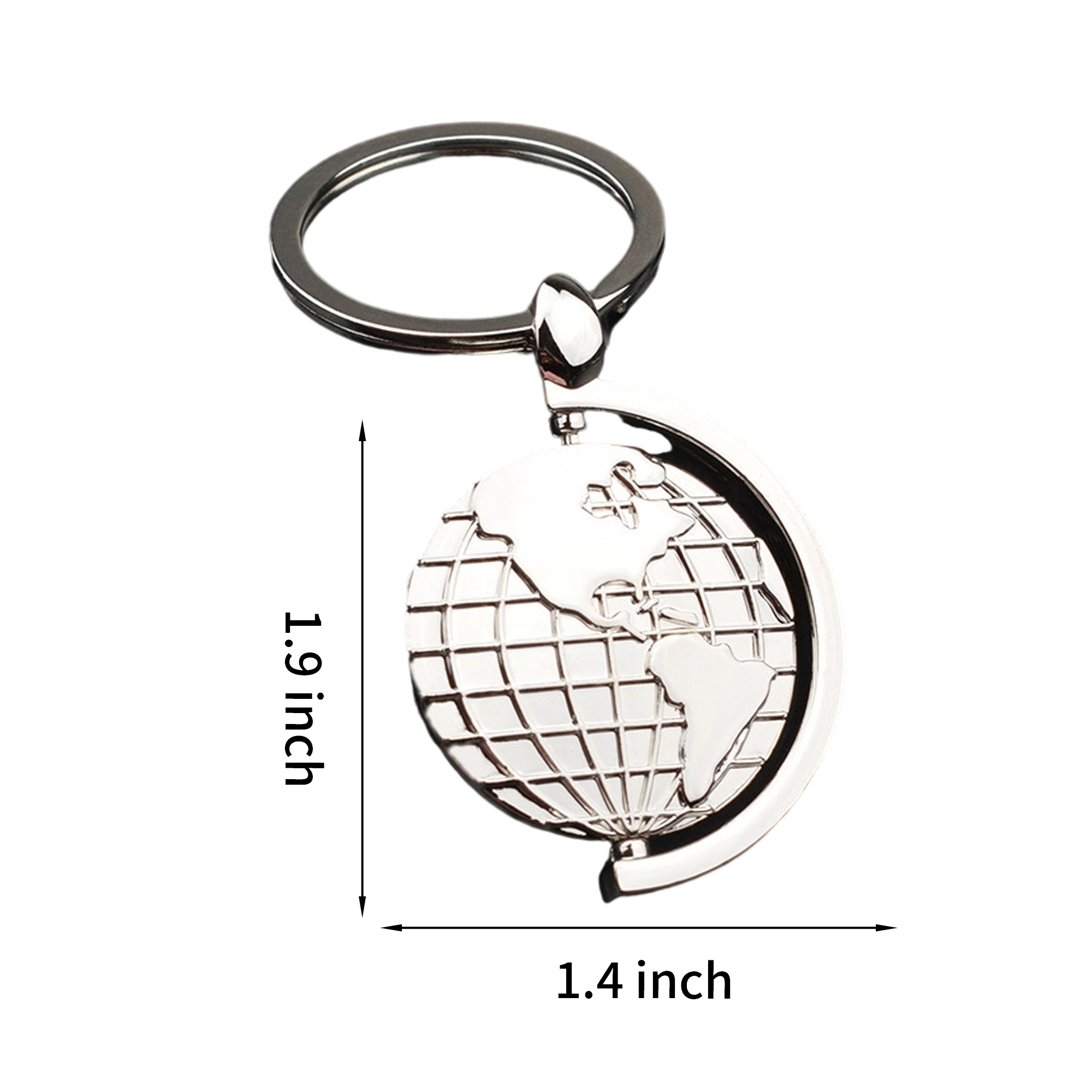 Zinc Alloy Globe Rotating Key Chain 1.9" Length x 1.4" Width 3