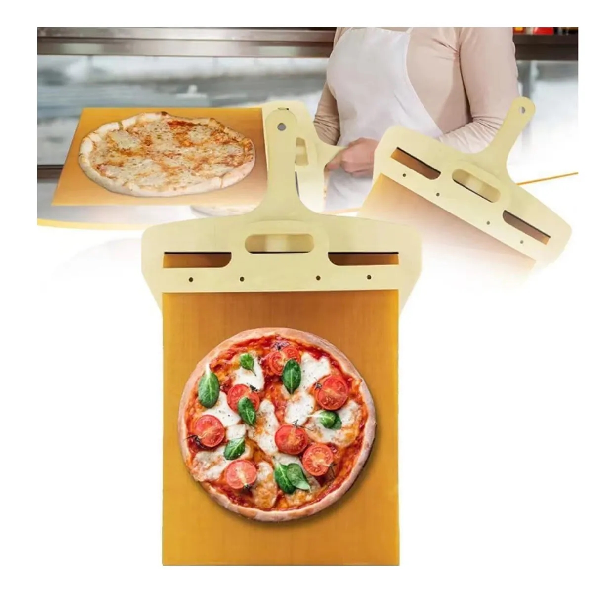Multi Purpose Premium Natural Wooden Sliding Pizza Tray 4