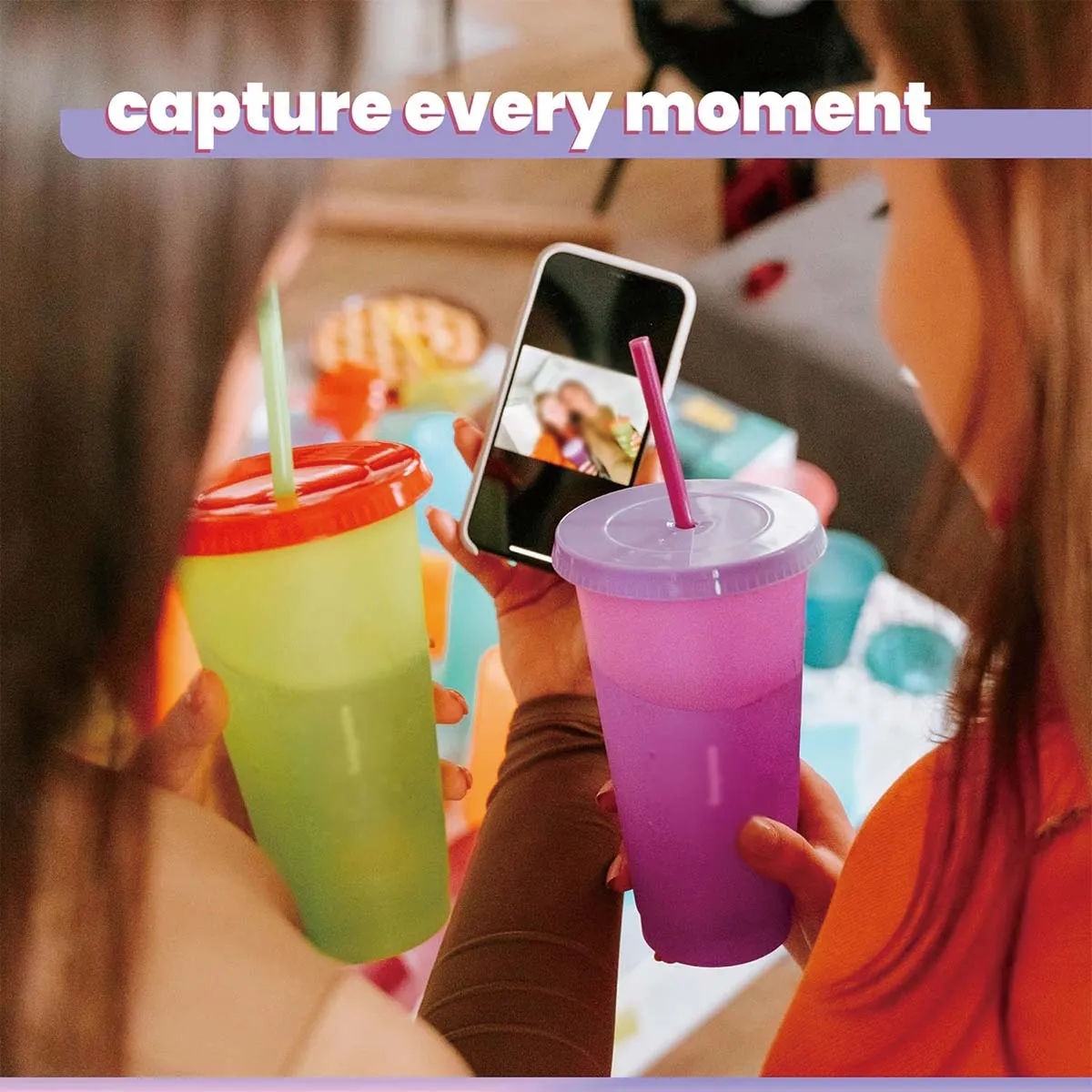 24oz  Plastic Color Changing Tumbler with Lids and Straws 4