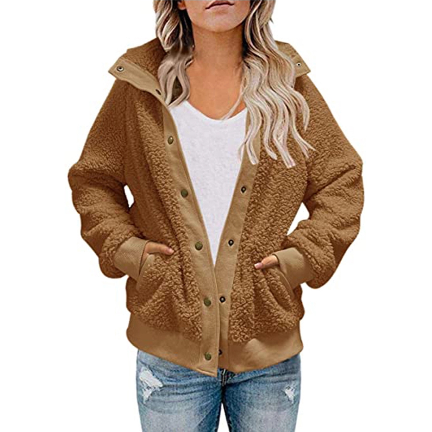 Womens Winter Long Sleeve Sherpa Jacket Coat 6