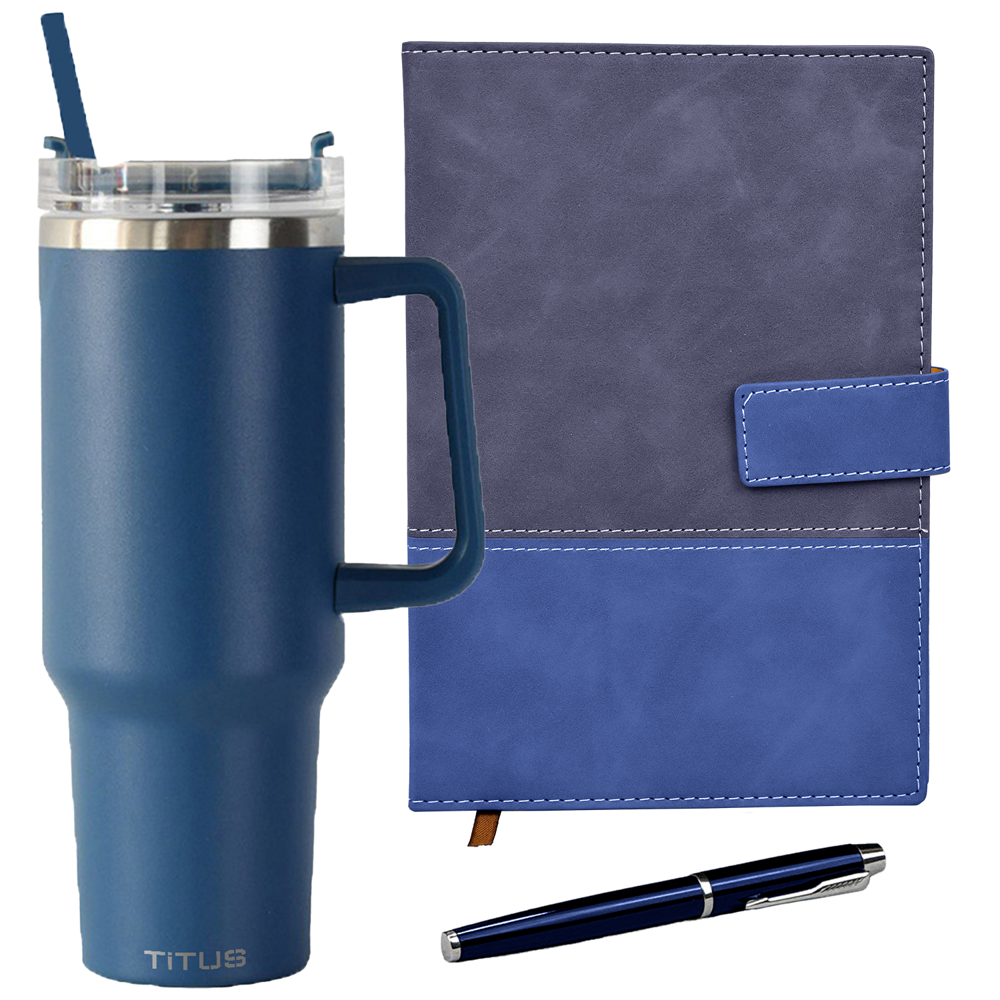 TiTUS® 30 oz Travel Mug, Valvetine Notebook & Pen Gift Set