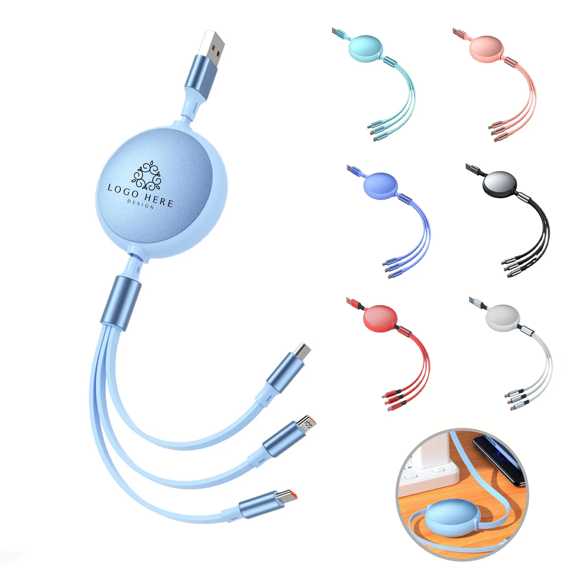 Retractable 100W 3 in 1 Charging Cable 2