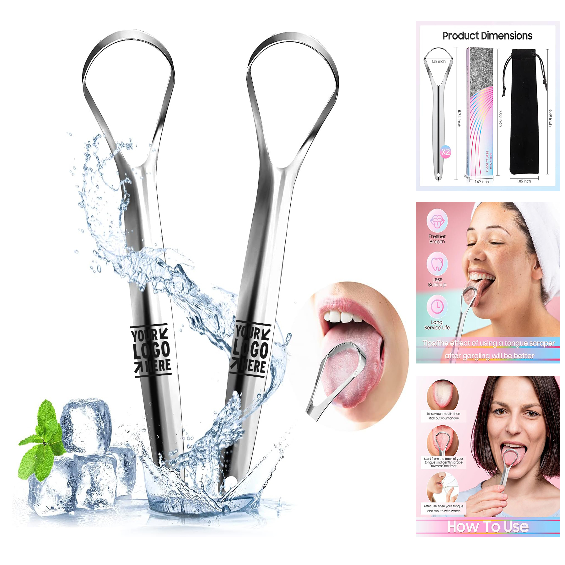Adults Kids 100% Stainless Steel Metal Oral Care Tongue Scraper Cleaner for with BPA Free Case