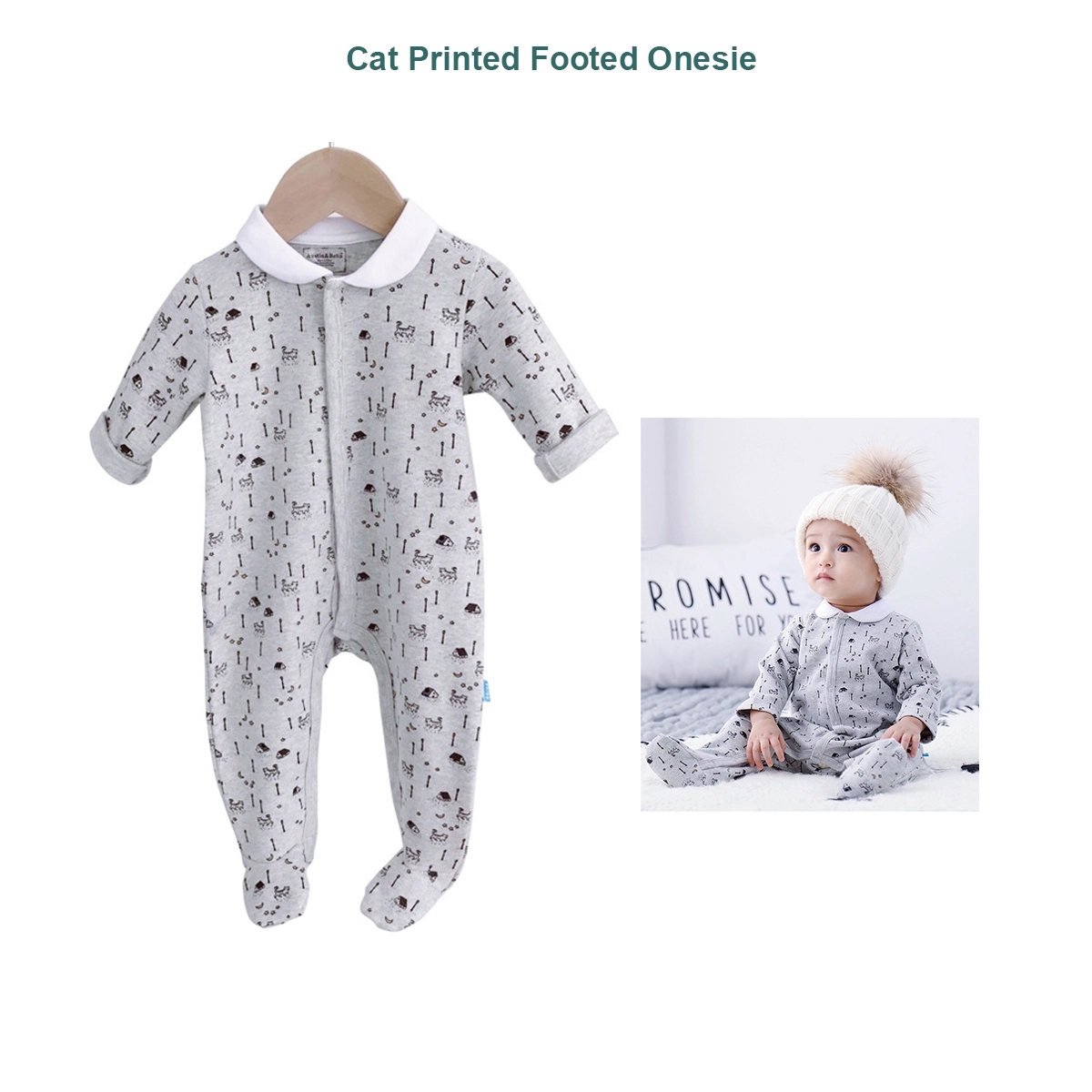 Printed Long Sleeve Cotton Baby Footed One Piece Romper 6