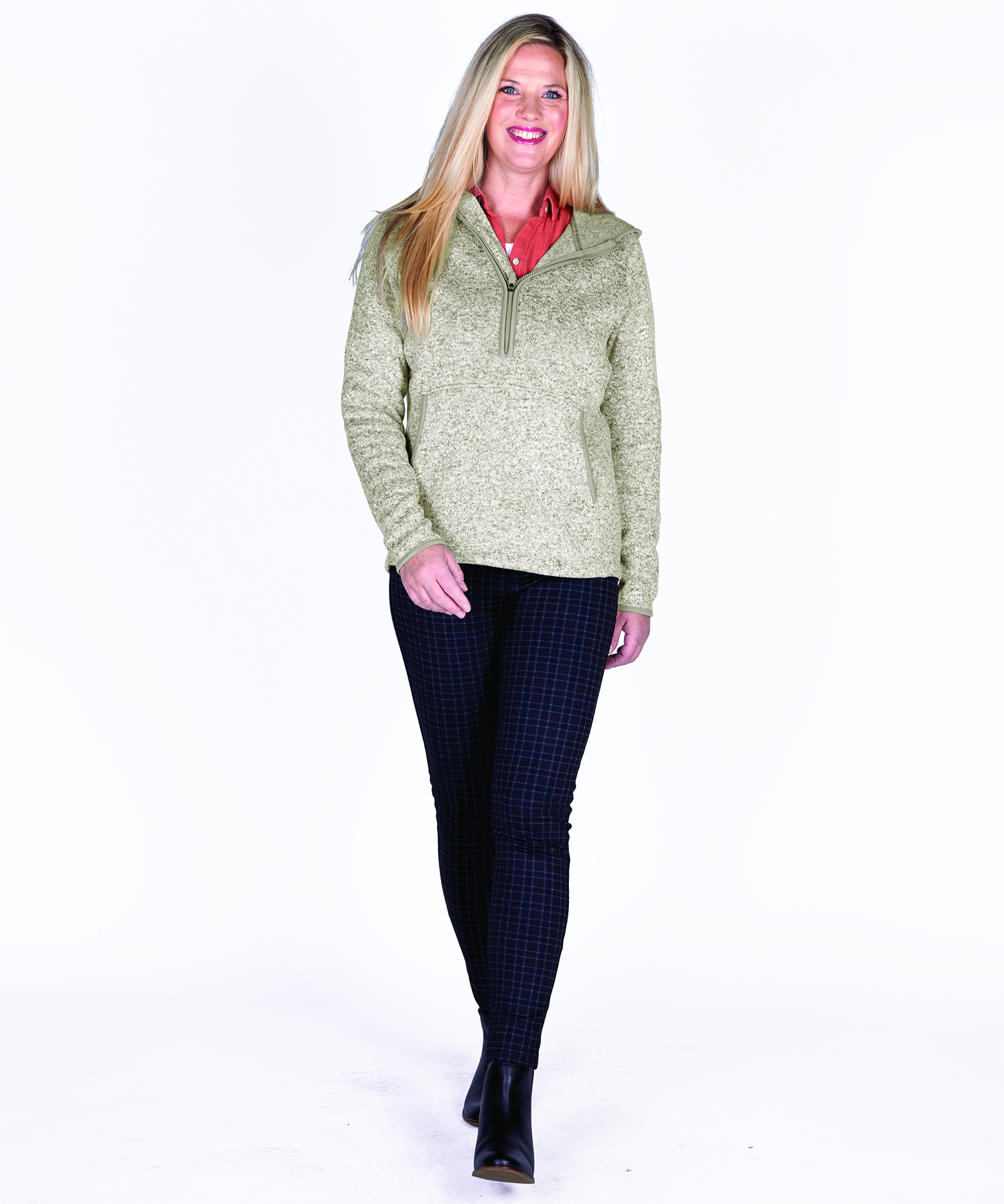 Women's Heathered Fleece Quarter Zip Hoodie 4
