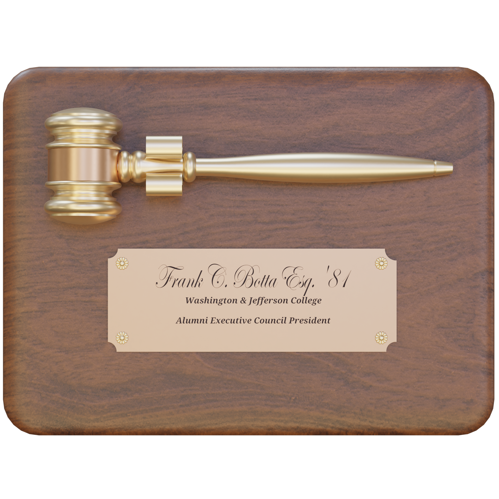 8" x 10" Gavel Plaque with Gold Finish 8" wood gavel 2