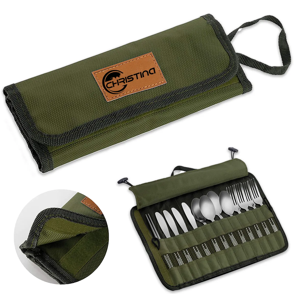 Roll Up Cutlery Storage Bag With Handle Utensil Not Included 3