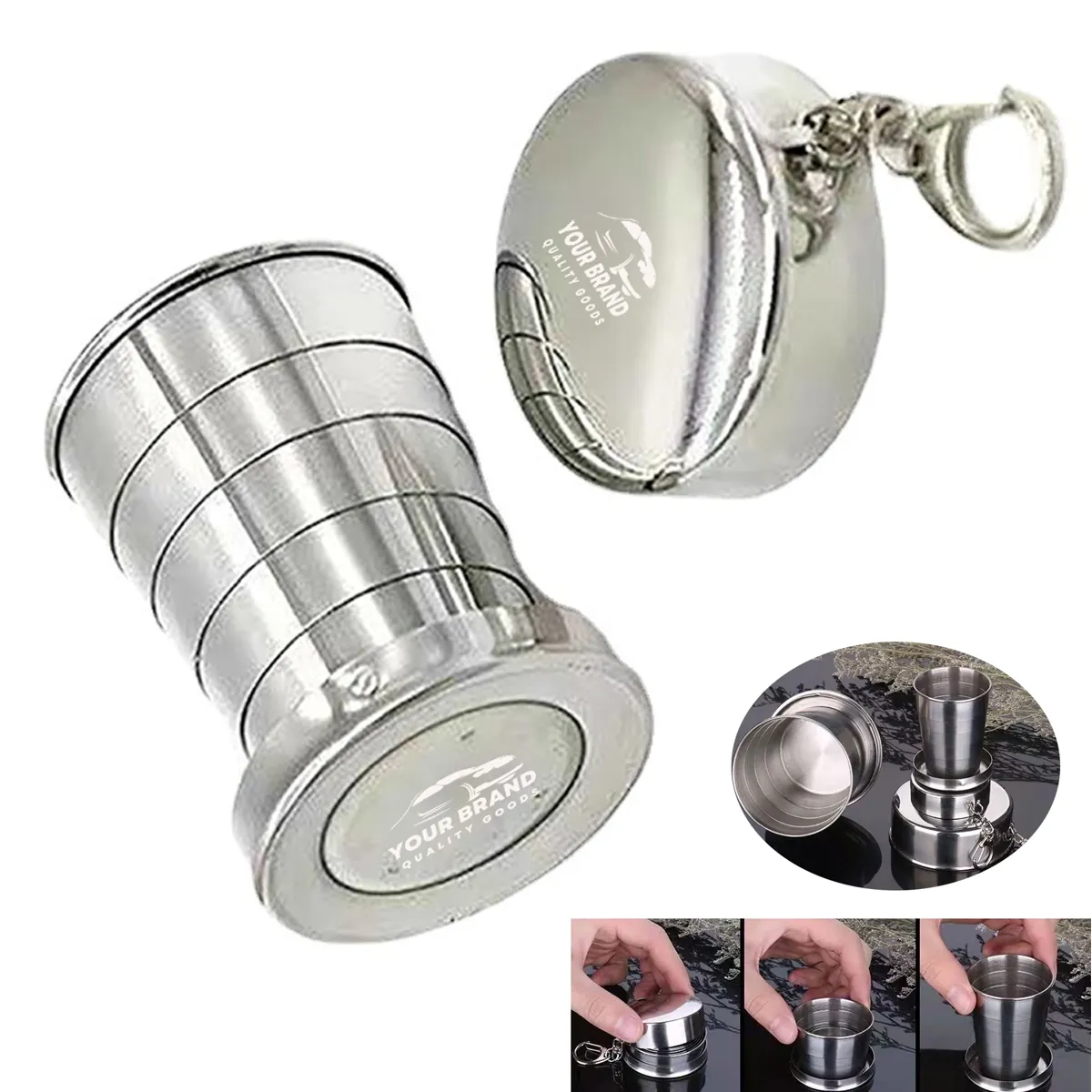 Stainless Camping Cookware Retractable Utensil Folded Cup 4