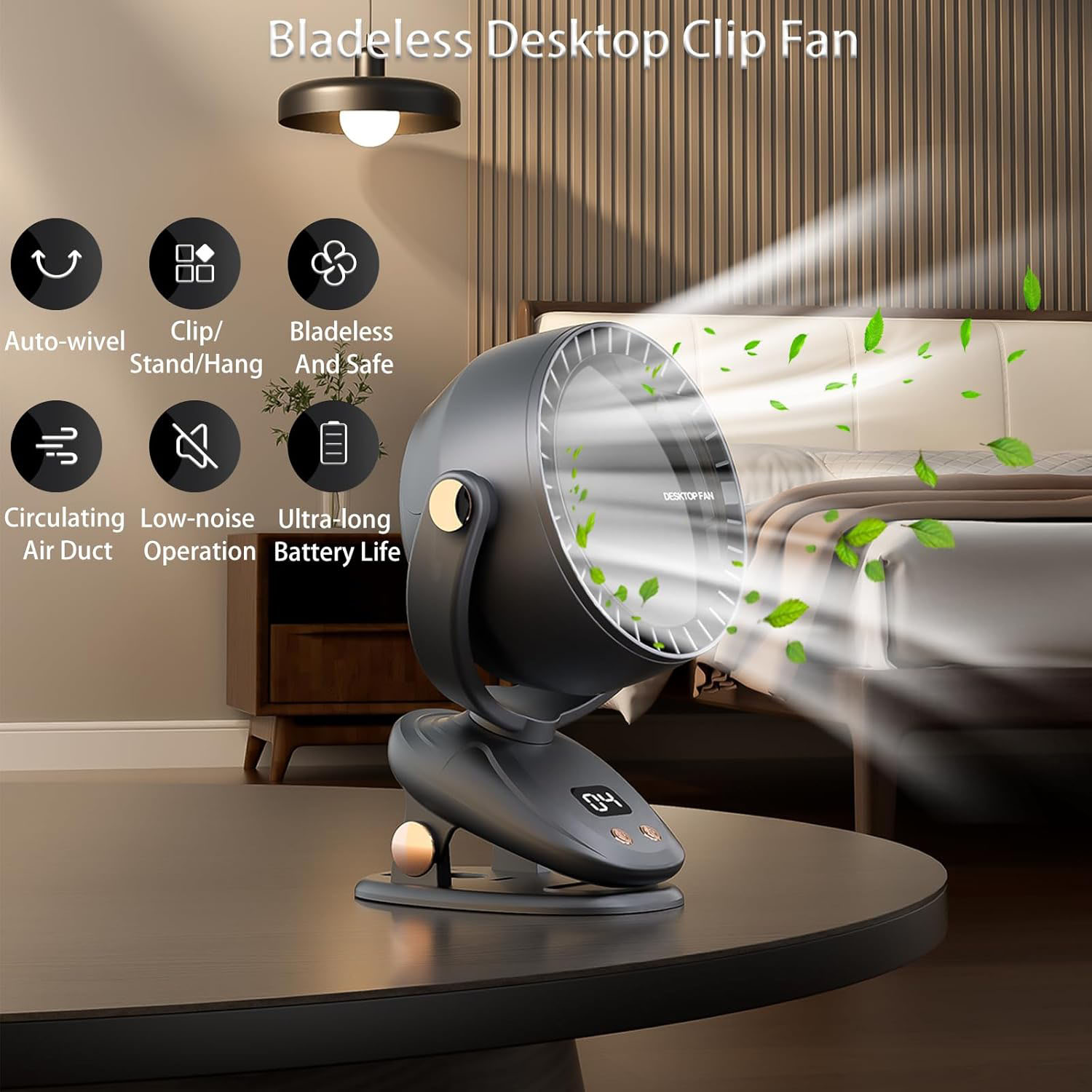 Portable USB Clip On Desk Fan w/ LED Display 1