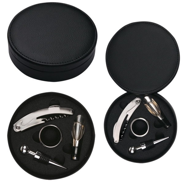 4 PC Leatherette Case Wine Opener Set & Corkscrew 1