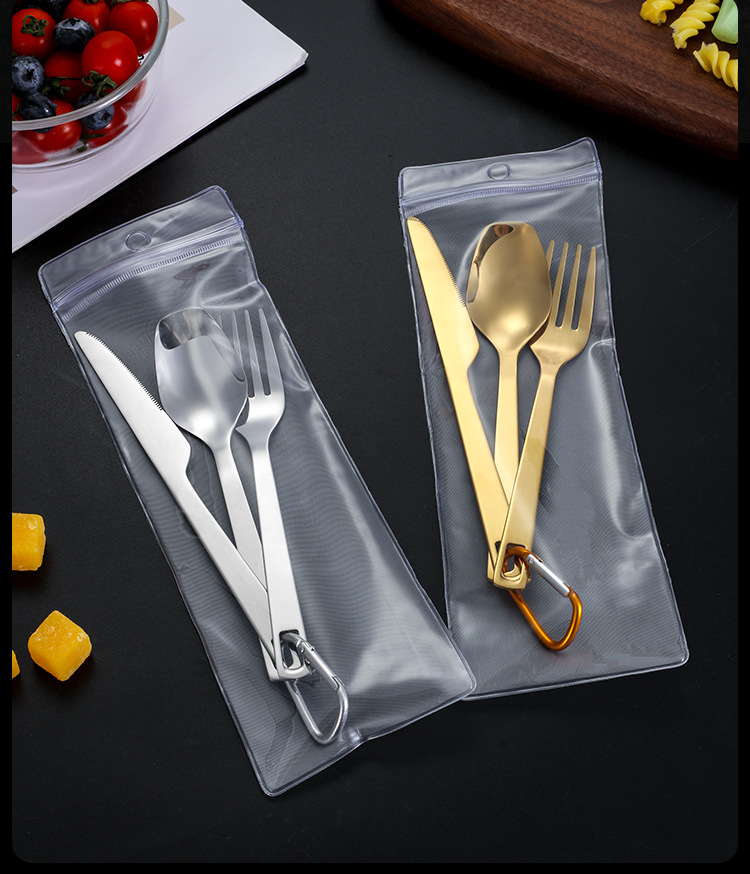 Stainless Steel Travel Cutlery Set with Carabiner Clip 4