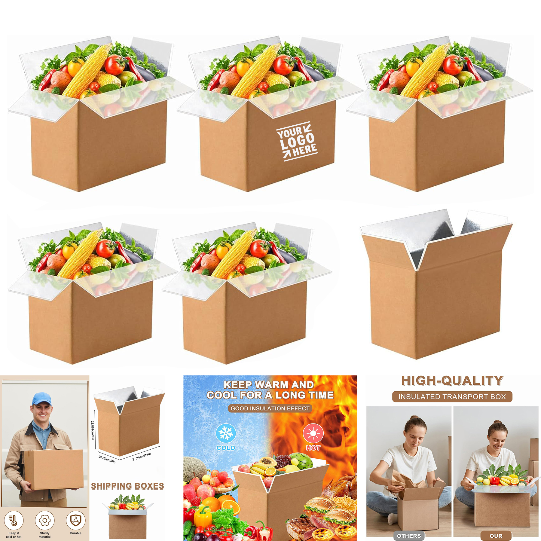 11"x8"x9" Thermo Chill Mailing Seafood Frozen Carton Insulated Shipping Box with Aluminum Foil Liner 2