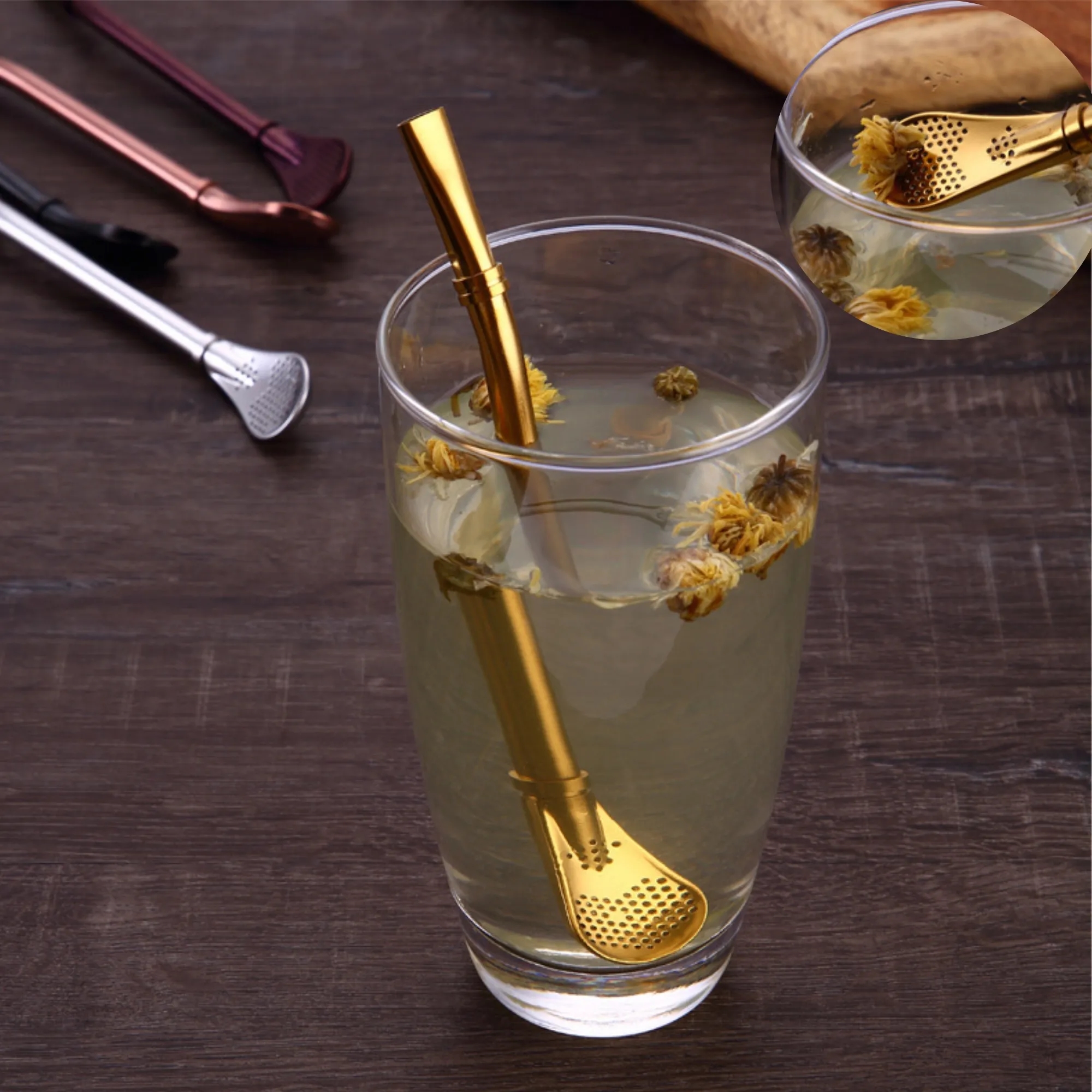Stainless Steel Straw Spoon Stirrer With Straining Tip 2