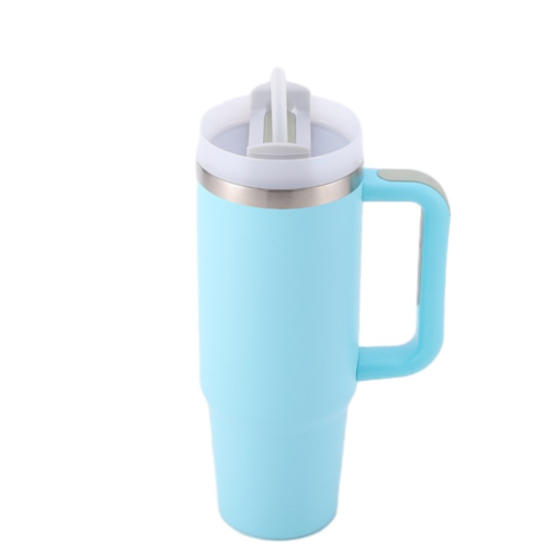 30 oz Vacuum Stainless Steel Tumbler W/ Handle & Straw 14