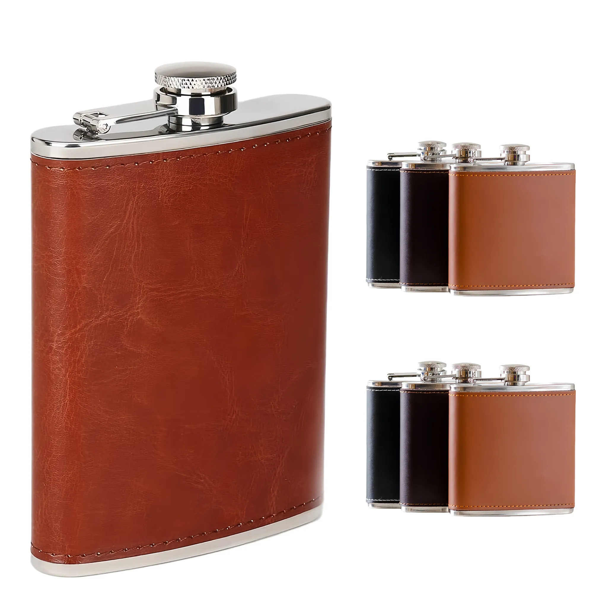 8oz Pocket Whiskey Liquor Leather Wrapped Flask