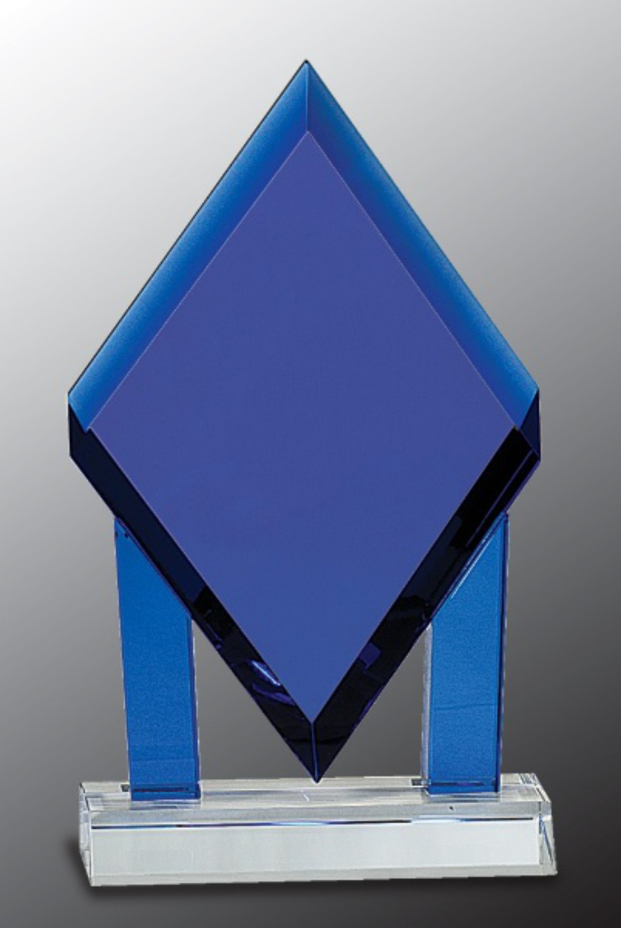 8 3/4" Blue Crystal Floating Diamond Award with Blue Columns on Clear Base 3