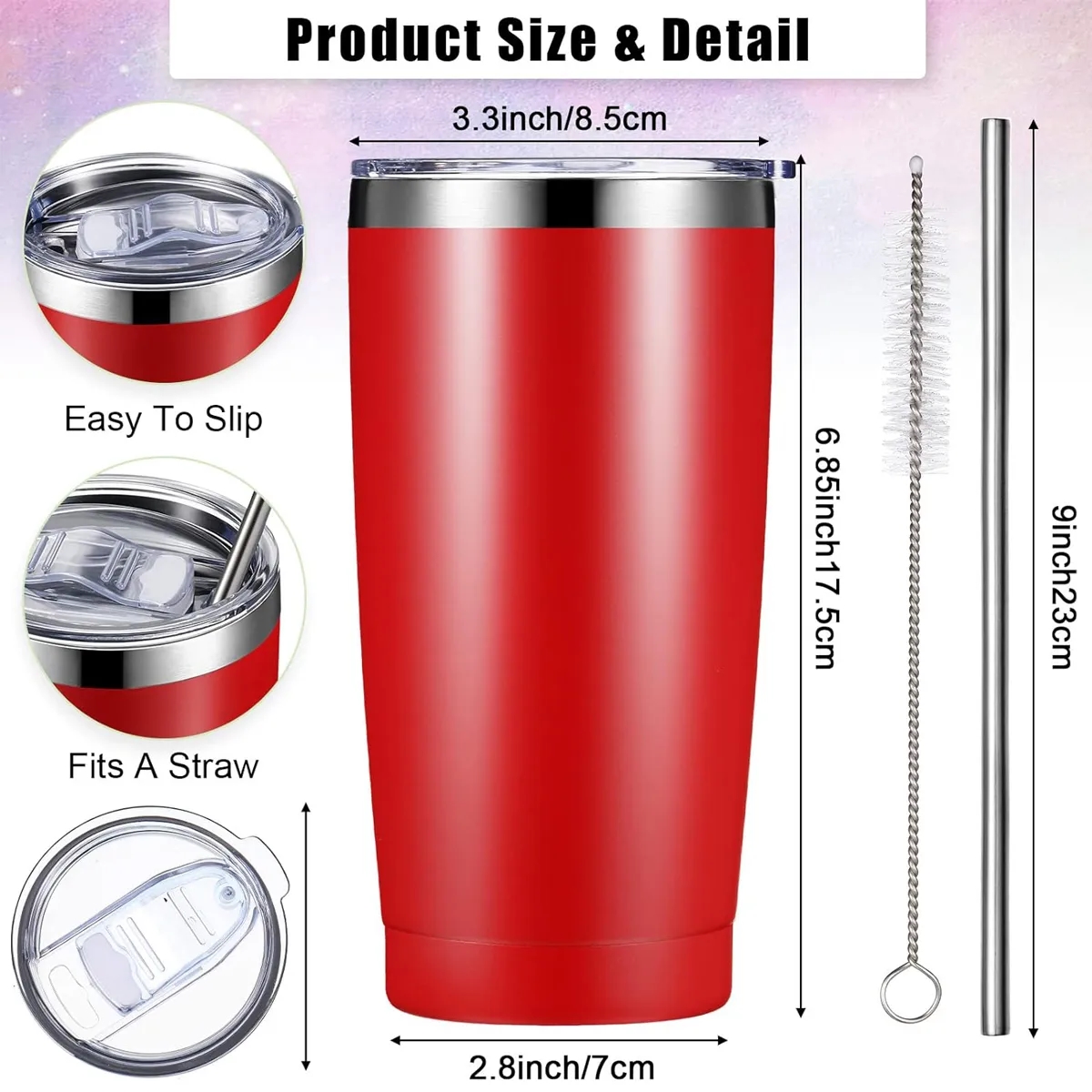 20 oz Stainless Steel Insulated Tumbler with Lid and Straw 4