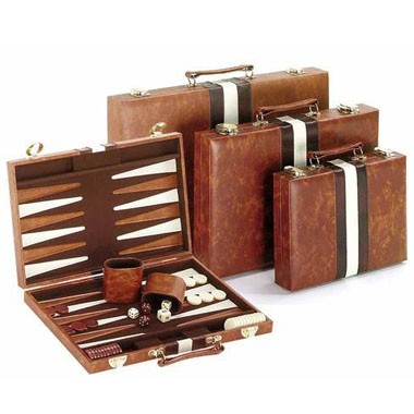 11" BROWN AND WHITE BACKGAMMON SET - SMALL 2