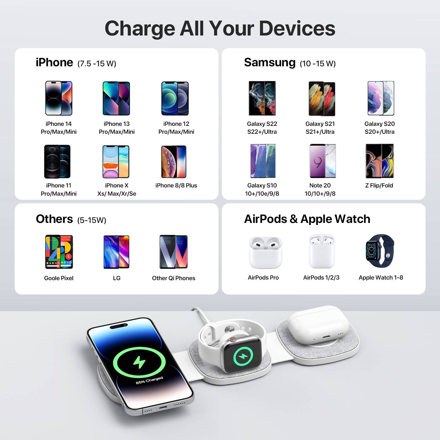 3 in 1 For Multiple Devices Foldable Wireless Charging 7