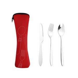 3 In 1 Flatware Stainless Steel Knife Fork Spoon Set With Pouch 3
