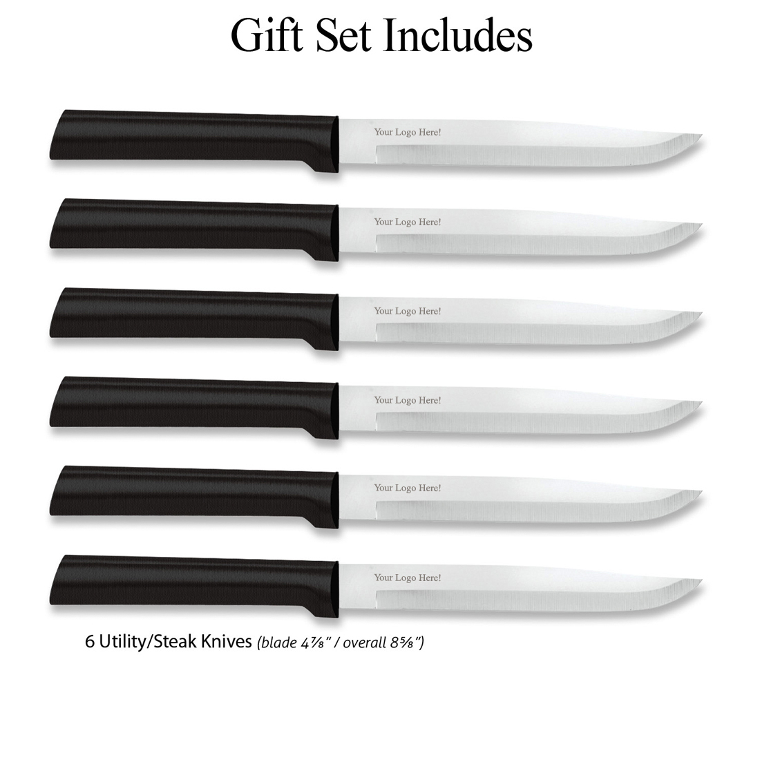 Six Utility/Steak Knives Gift Set w/Black Handle 4