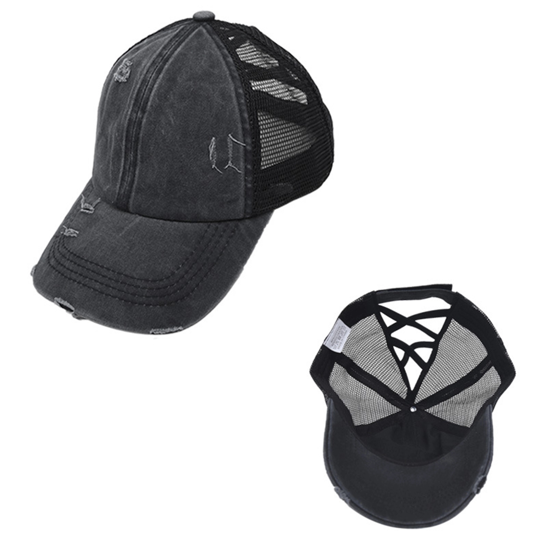 Adjustable Washed Cotton Ponytail Baseball Cap Trucker Hat 3