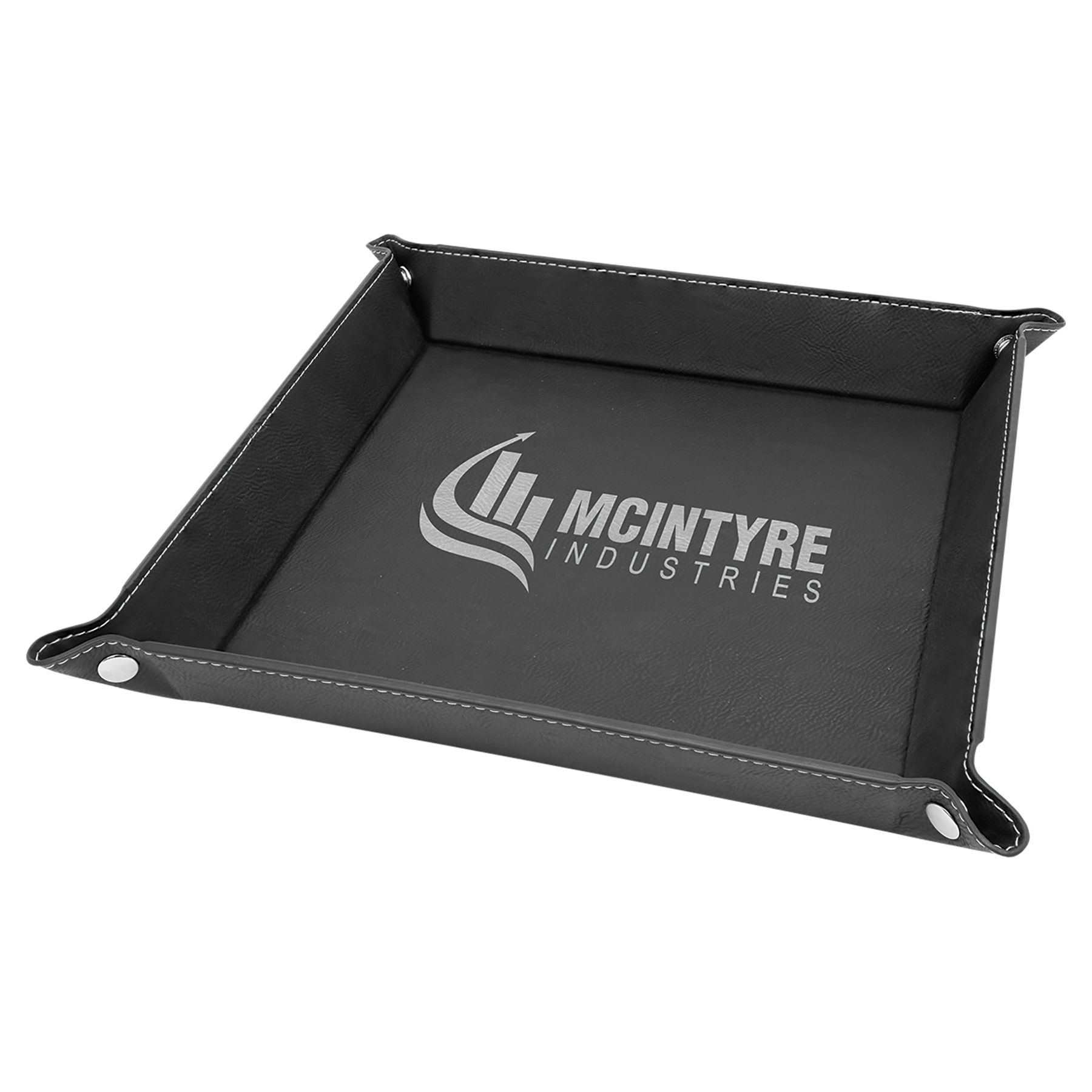 9" x 9" Black/Silver Leatherette Snap Up Tray with Silver Snaps 2