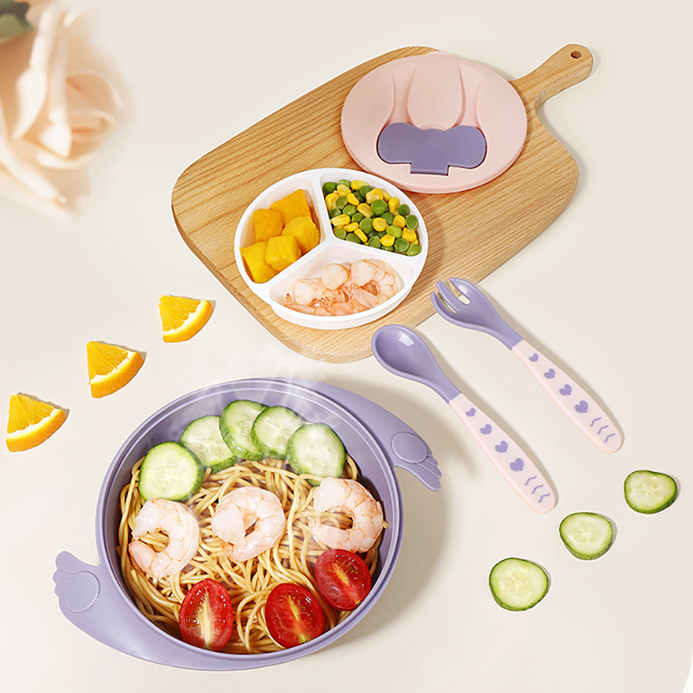 Double Layer Suction Bowl For Baby With Spoon And Fork 3