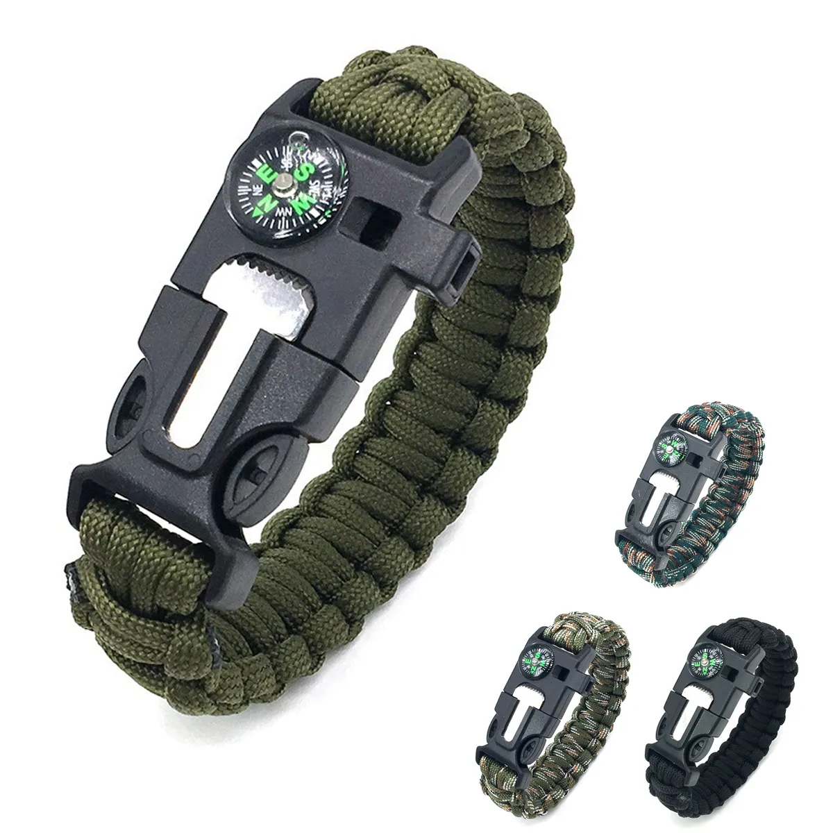 5in1 Scraper Whistle Compass Fire Starter Survival Bracelet 3
