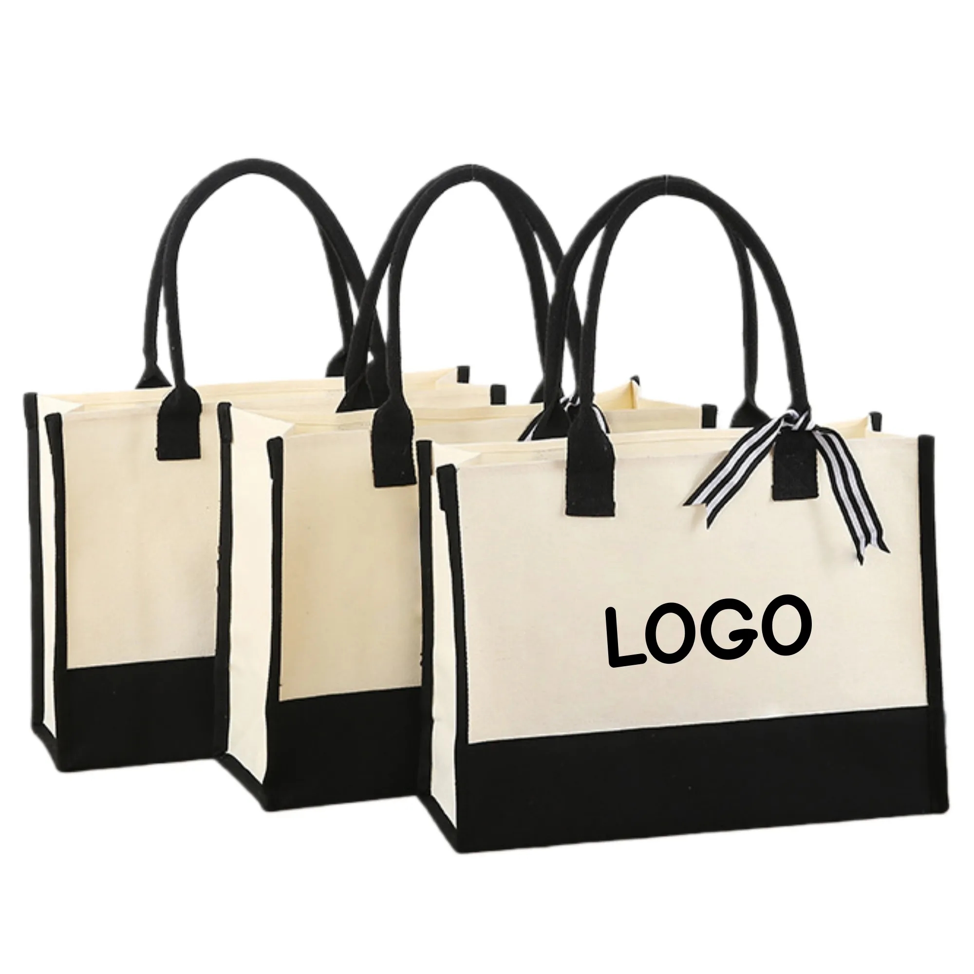 Custom Logo Canvas Tote Bag Shopping Beach Carryall