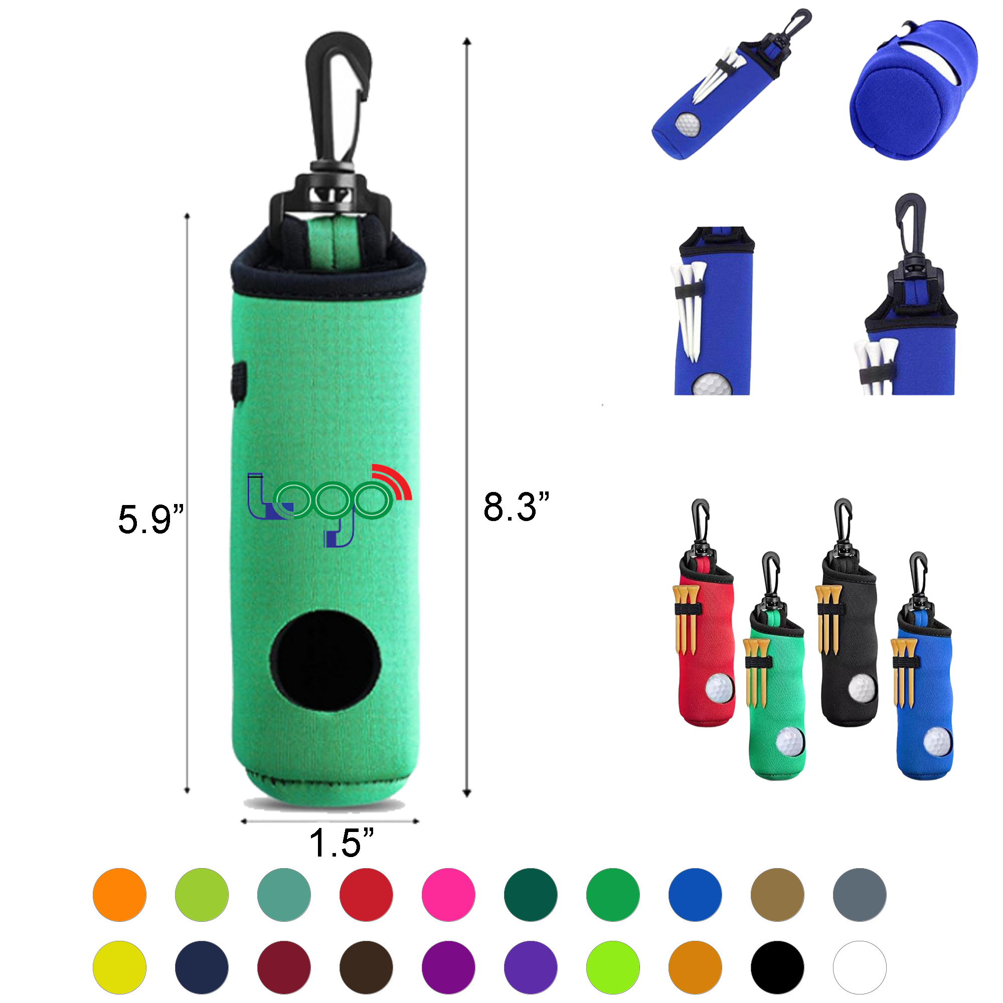 Neoprene Golf Ball Carry Pouch With Tee Holder 2