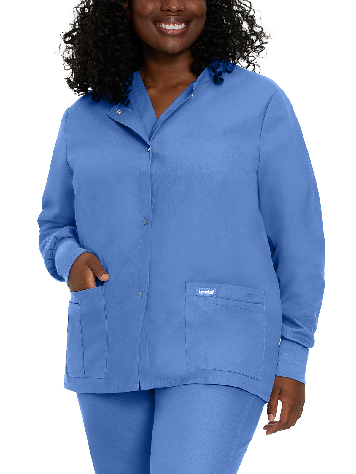 Landau - Essentials - Women's Four-Pocket Crew Neck Warm-Up Jacket