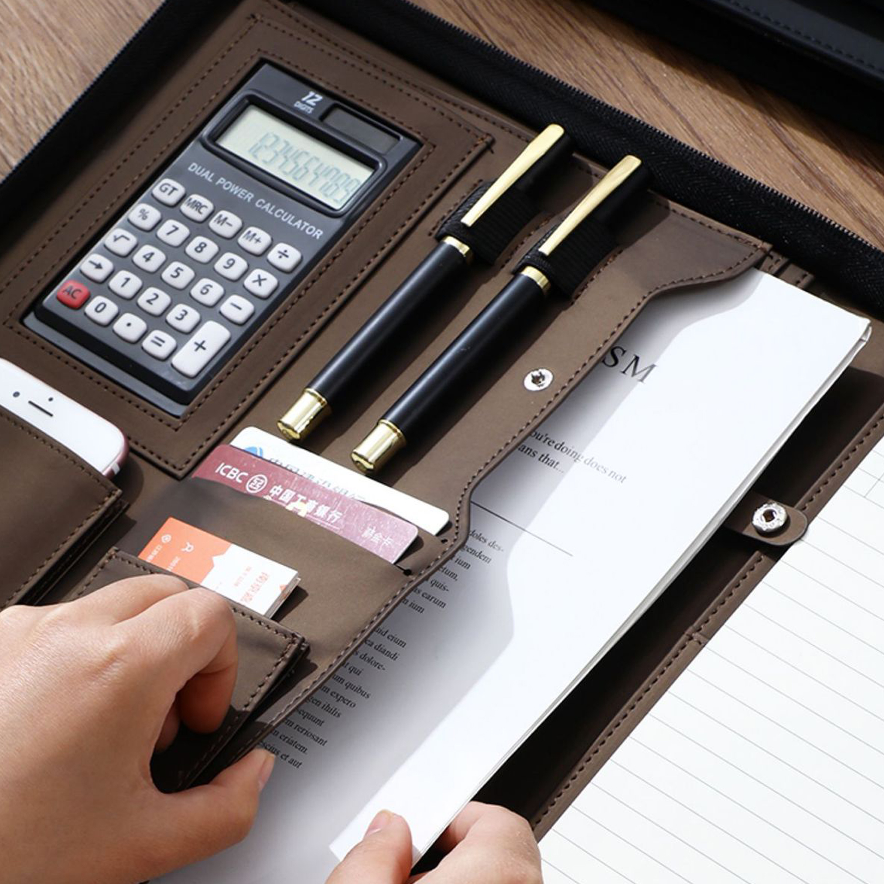 Leather Zipper Portfolio Binder with Letter Size Notepad 5