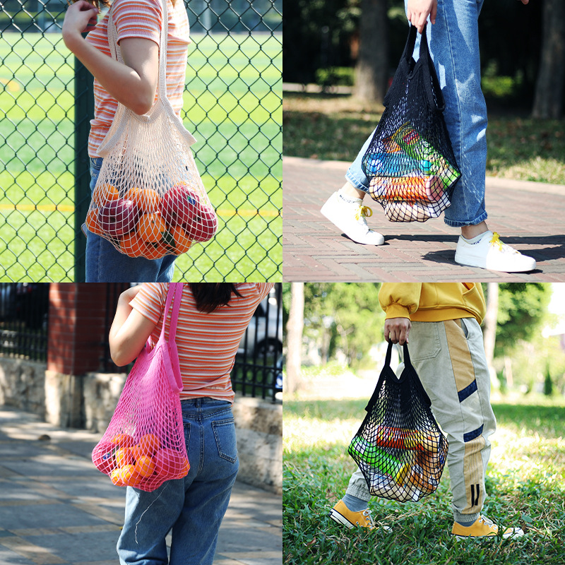 Short Handle Cotton String Net Shopping Grocery Bags 6