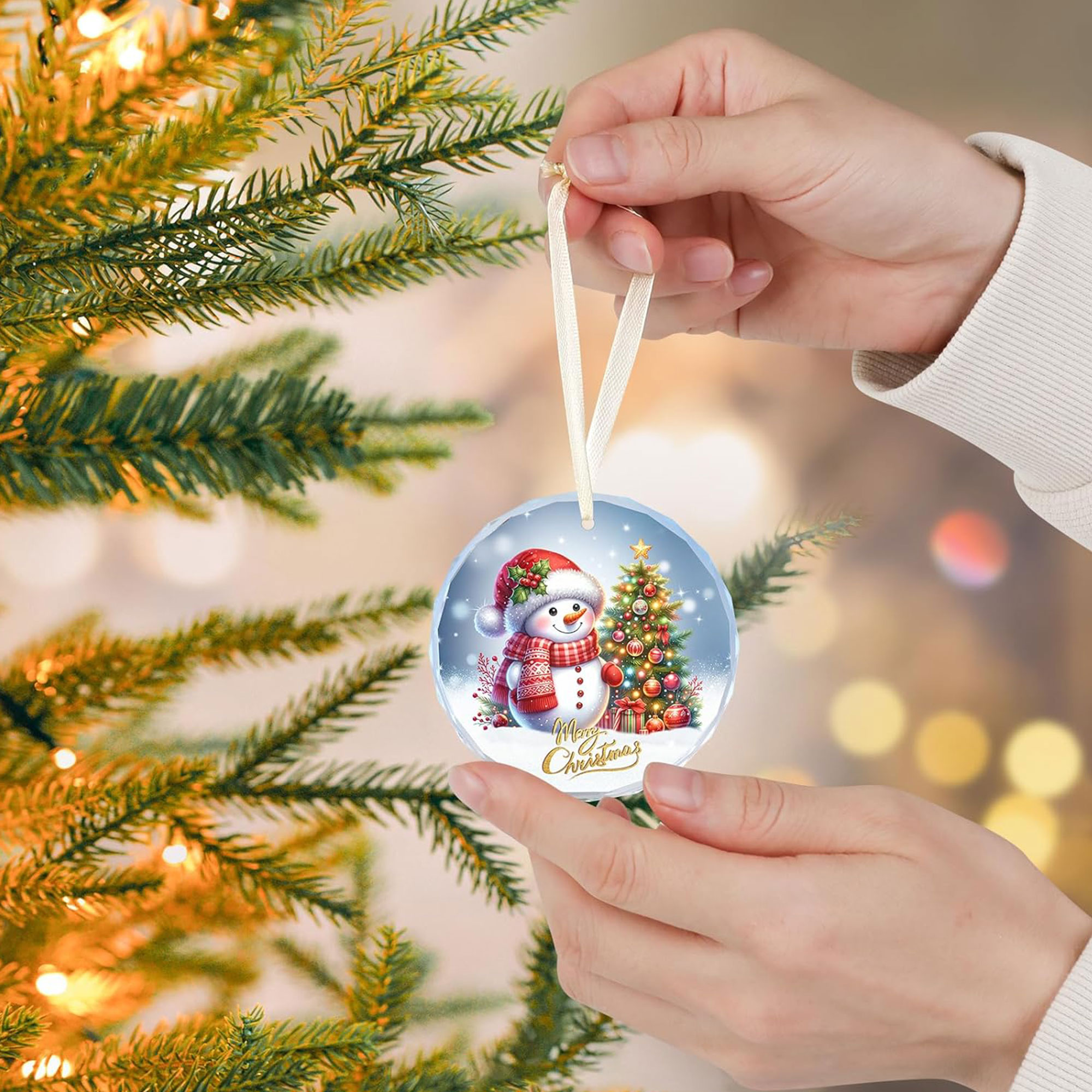 Personalized Custom Text Glass Christmas Ornament 3