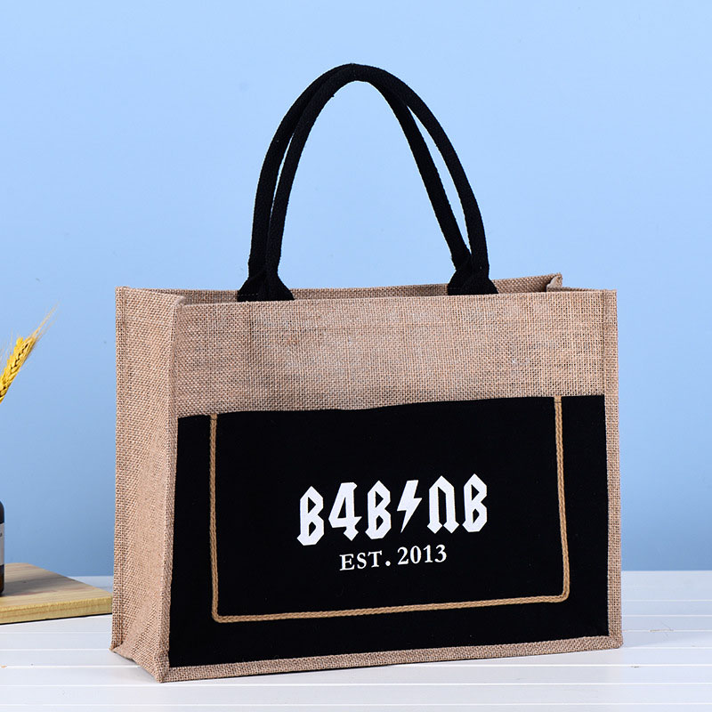 Large Jute Tote Bags With Front Pocket, custom tote bag with logo imprint 5
