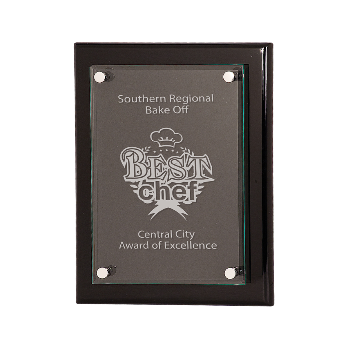10 1/2" x 13" Black Piano Finish Floating Glass Plaque