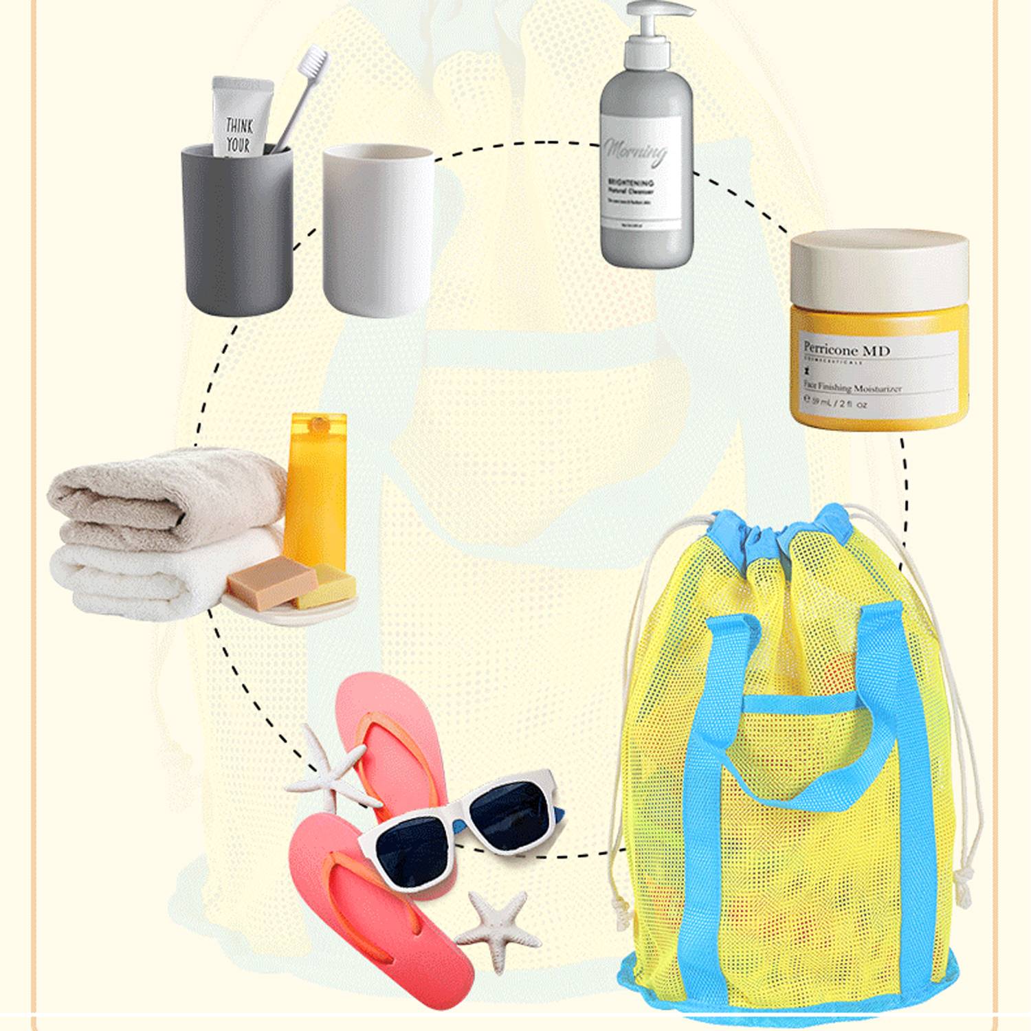16L Polyester Mesh Beach Drawstring Bag 5