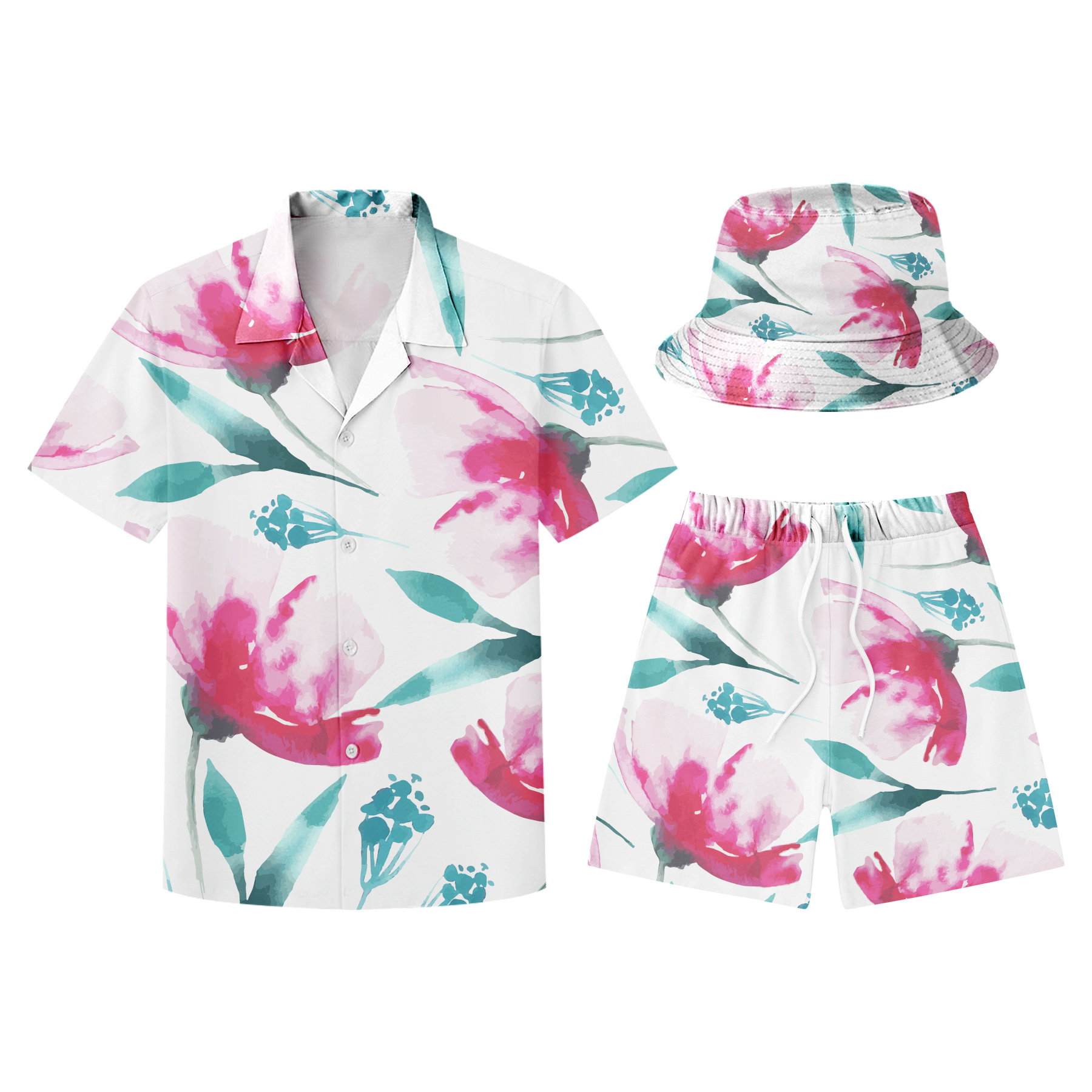 Hawaiian Shirts, Shorts And Bucket Hats Sets 16