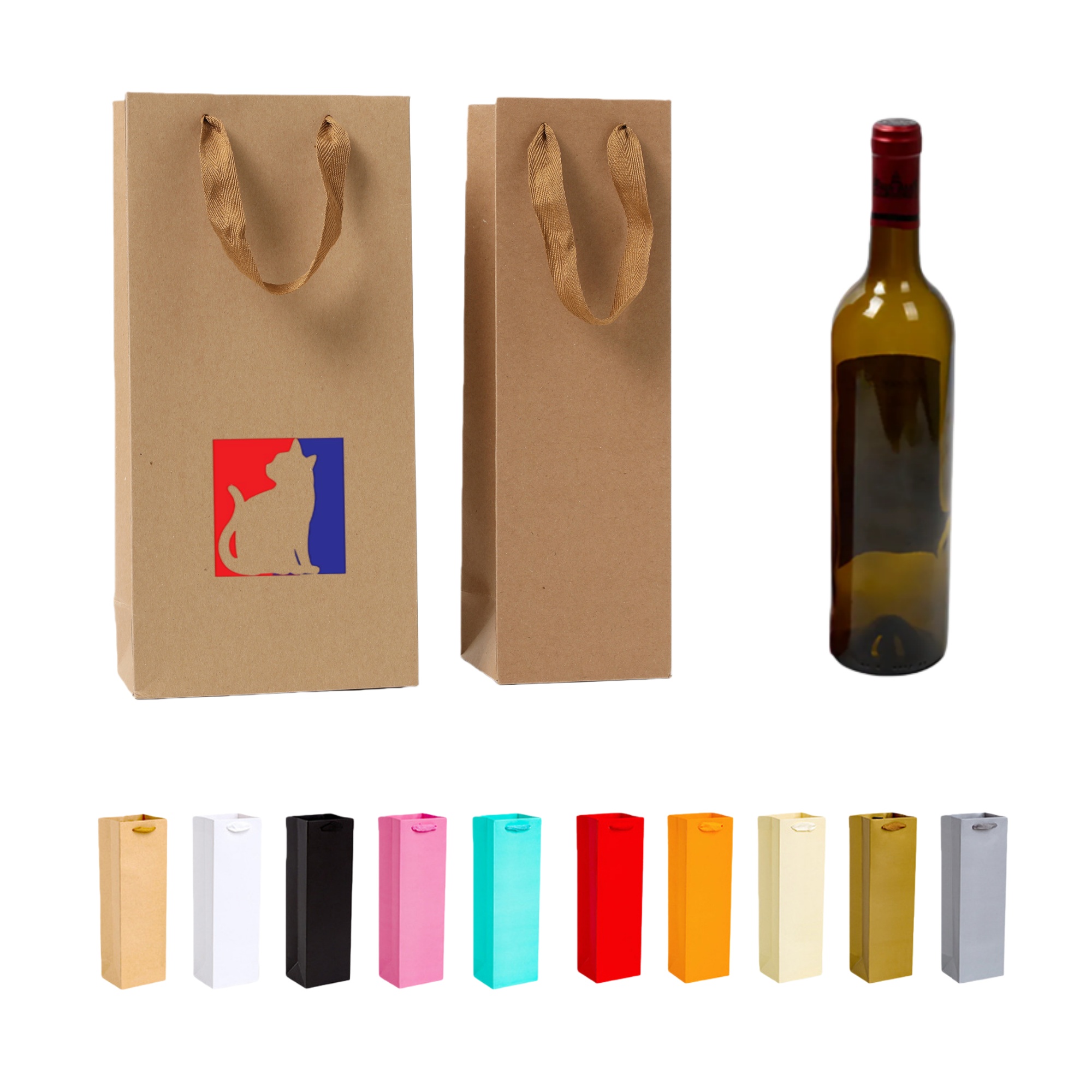 Reusable Kraft Paper Wine Gift Bags With Handles 2